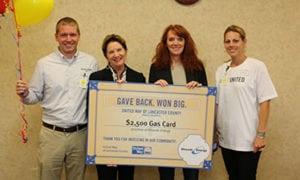 Pictured from left to right: Luke Senkowski (Rhoads Energy Assistant Controller), Sue Suter United Way President & CEO, Nancy Bridy, Beth Molloy (United Way Campaign Committee Member)