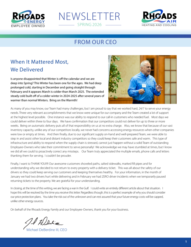 Rhoads Spring 2026 Newsletter - Front cover